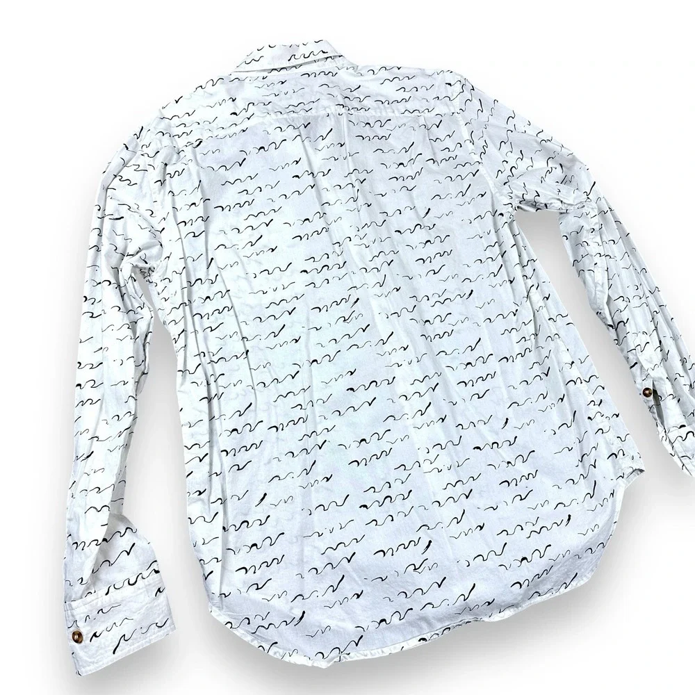 Altru Men's Dress Shirt‎ Large White Black Waves Long Sleeve Button Down